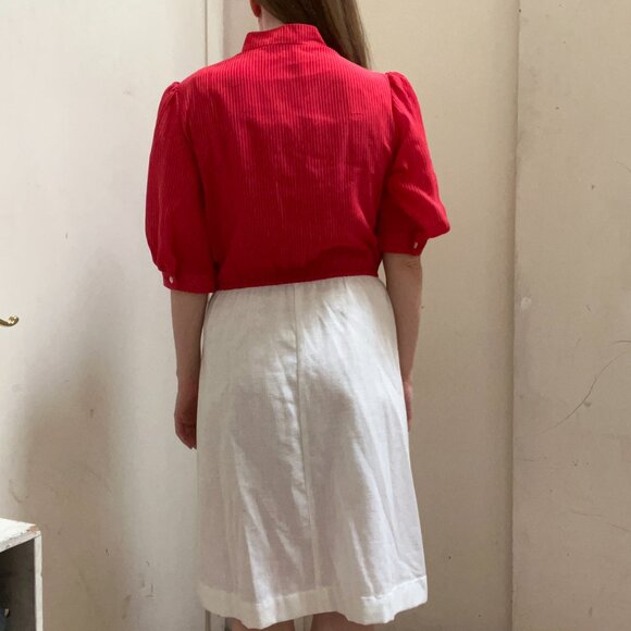 Vintage Cheekaberry Red & White Pinstripe Midi Dress | Ruffle Trim | M/L - Picture 3 of 6